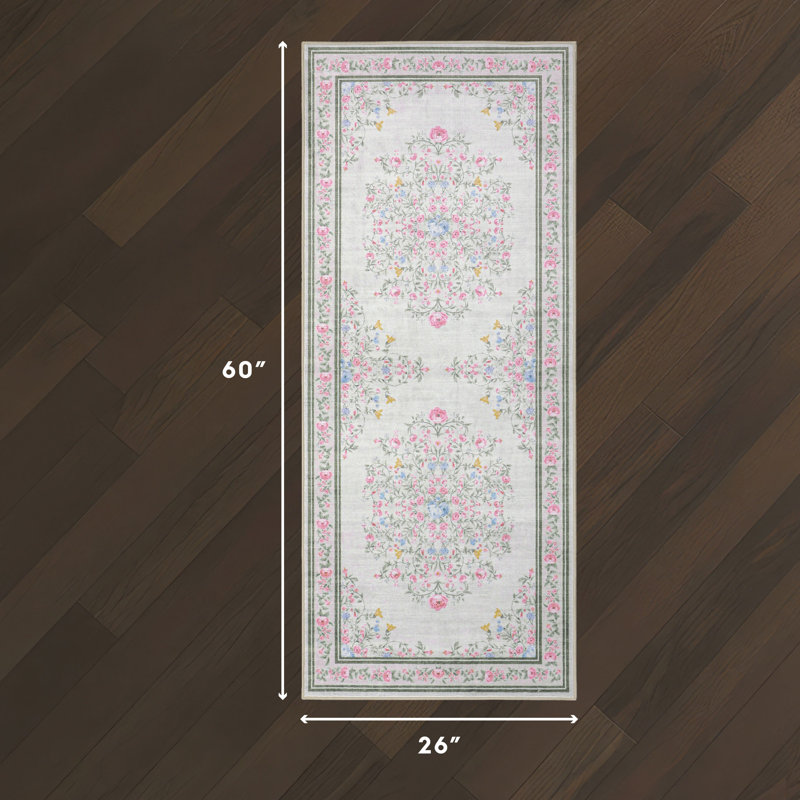 Laura Ashley Washable Printed Velvet Rug, 2'2" x 5', Ivory