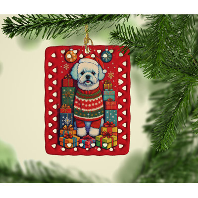 Ornement en porcelaine de Noël Bichon Frise