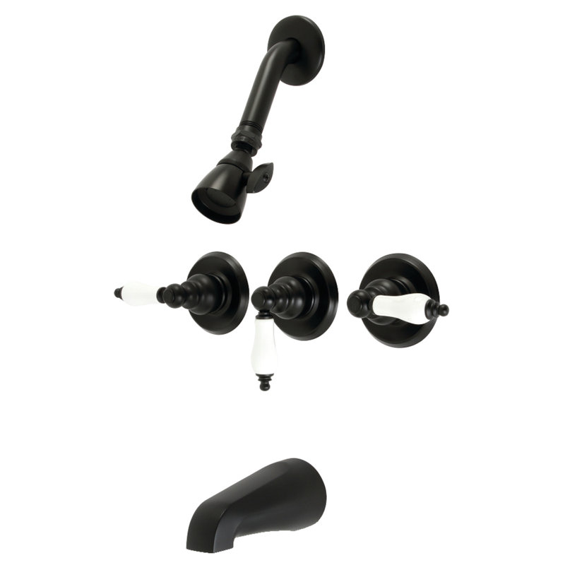 Kingston Brass Victorian Triple-Handle Tub and Shower Faucet, Matte Black