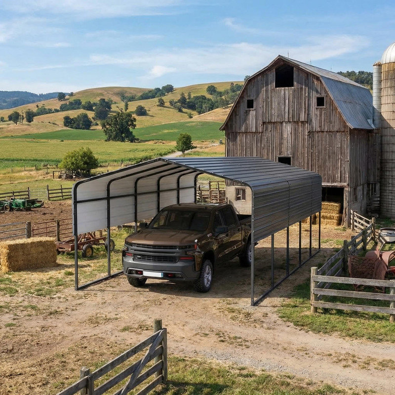 13x26x10 ft Extra-Large Metal Carport with Extended Side Canopy – Heavy-Duty Steel Garage Shelter with Reinforced Frame & Corner Support for All-Weather Outdoor Vehicle Storage