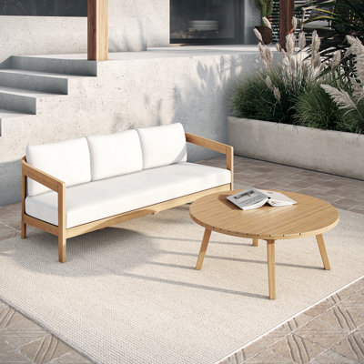 Ensemble d'extérieur 2 pièces en bois d'acacia massif avec canapé et table basse Pablo, naturel / blanc