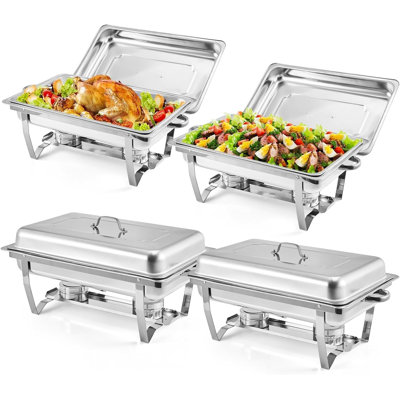 24 inch gold Chafing Dishes for Buffet Set of 4 8QT Rectangular Buffet Servers and Warmers Sets w/Lid Holder Stainless Steel Chafer Catering Supplies Buffet Display for Parties