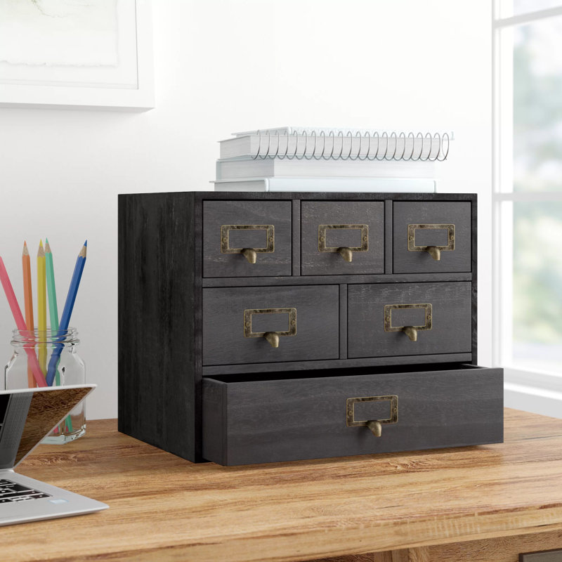 Rangement de bureau 6 tiroirs Apothecary, Noir