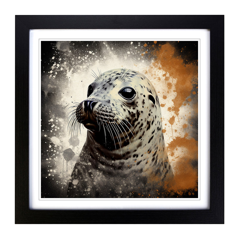 Seal Grunge No.1 - Single Picture Frame Print on Wood, Black