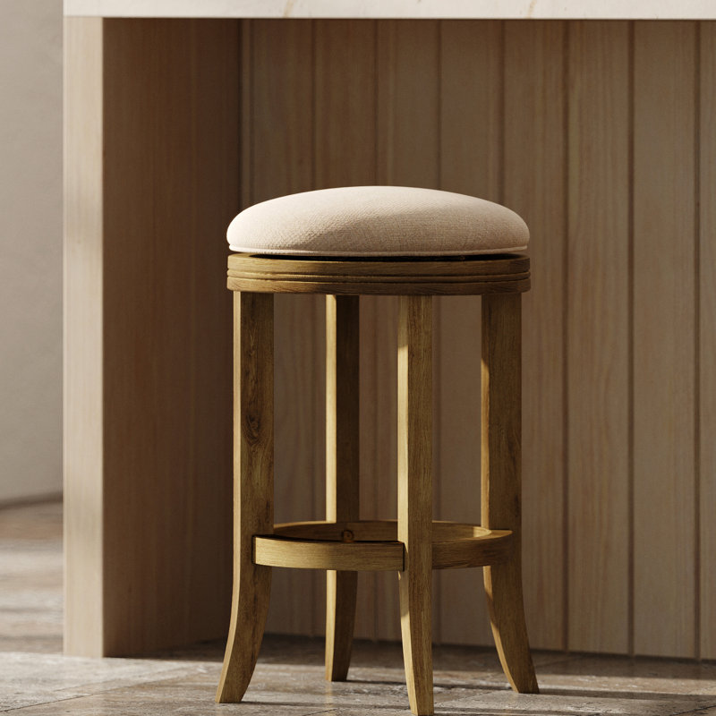 Hauteur de comptoir pivotante de 26 po avec design sans dossier, tissu crème rembourré, 4 pieds, repose-pieds en métal, supports