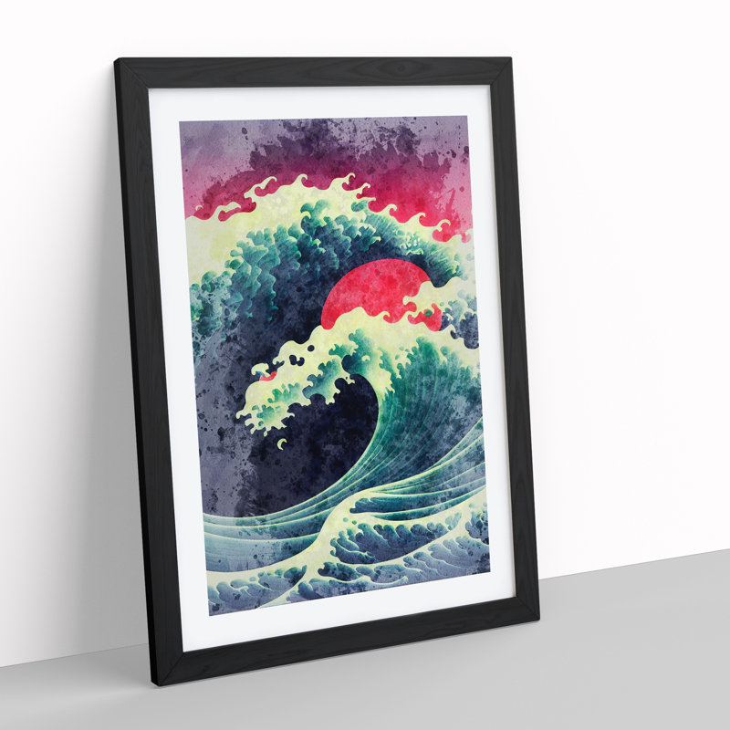 Watercolour Japanese Wave No.2 - Wall Art, White, Black Frame, 64cm H x 46cm W