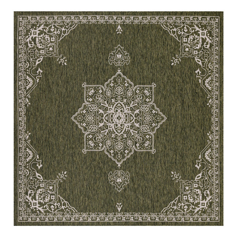 Tapis oriental vert / gris Crabill, Carré 13 pi 1 po