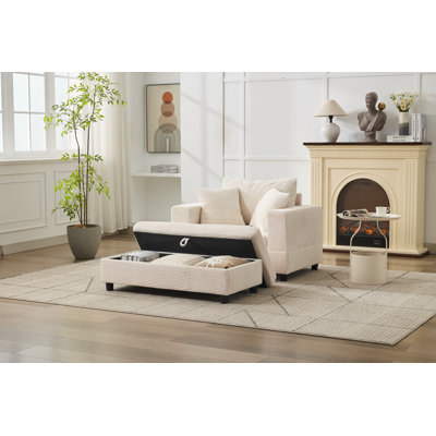 Chaise longue avec repose-pieds de rangement amovible Canapé-lit rembourré avec coussins, siège rembourré à assise profonde moderne pour le salon, la chambre à coucher