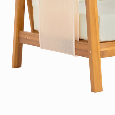Fauteuil club d'extérieur (ensemble de 2), structure en bois d'acacia avec accents textilène brun, coussins beiges hydrofuges pour patio / cour arrière / terrasse