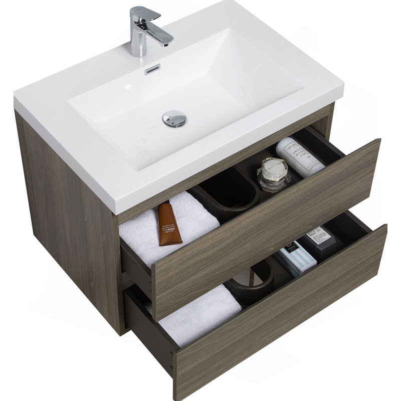 Meuble-lavabo flottant 30 po avec lavabo, rangement mural moderne pour salle de bain, Gris