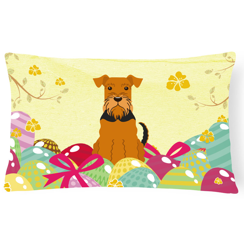 Coussin airedale de pâques œufs