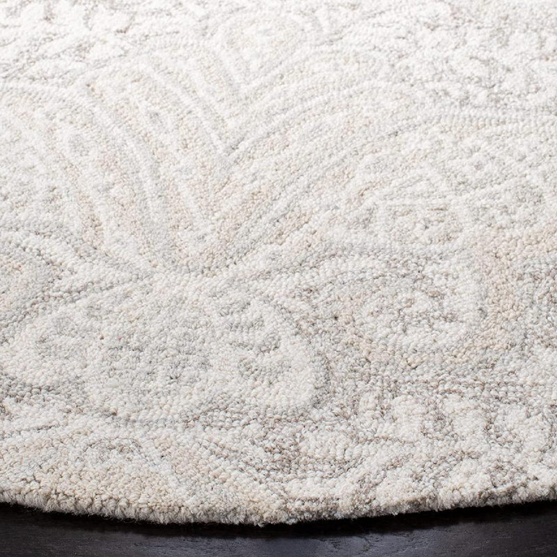 Tapis d'intérieur / extérieur beige rond en laine touffeté à la main rond 5 pi