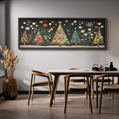 Merry Christmas Colorful Lights Pine Tree Holiday Extra Large Pictures Framed Canvas Print Wall Art