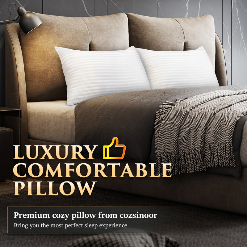 Oreiller pour lit de luxe luxueux à refroidissement alternatif avec support moelleux à rayures en satin, Grand lit