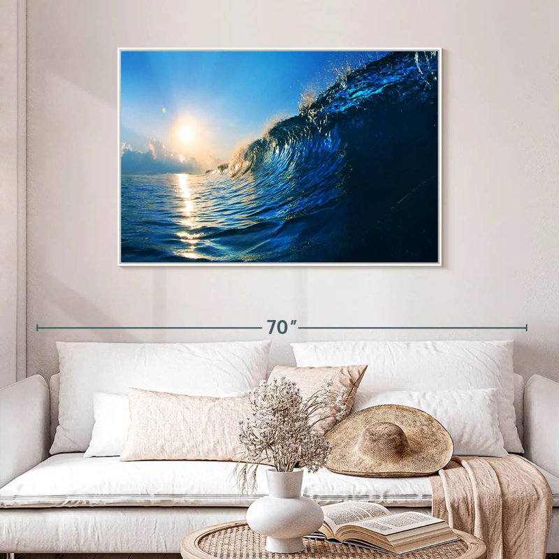Blue Ocean Wave, Cadre flottant blanc, 46 po x 31 po