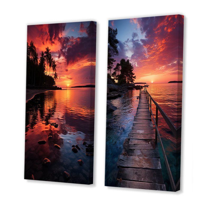 «Dominicana Tropical Sunset Reflections», 2 pièces, Toile tendue, H 32 po x l 32 po