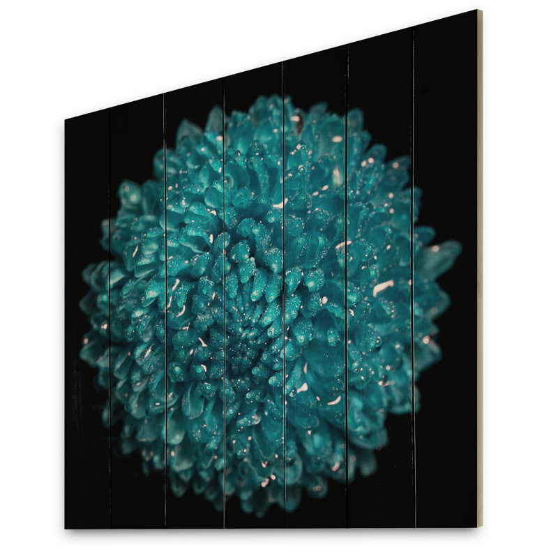 Turquoise fleurie - peinture sur bois sans cadre, H 40 po x l 40 po x P 1 po
