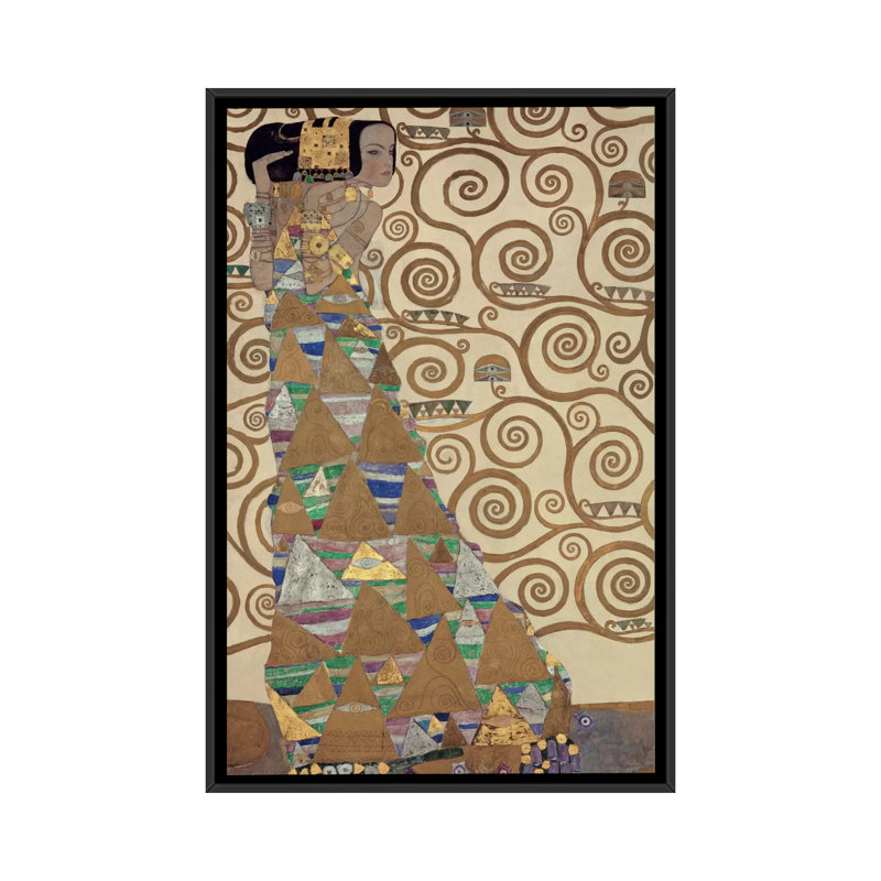 « expectation » par gustav klimt,, impression sur toile tendue, H 26 po x l 18 po x P 1,5 po, Toile avec cadre noir