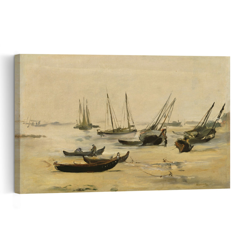 Plage, marée basse, vers 1873. Estampe contemporaine sur le thème de la plage., H 32 po x l 48 po
