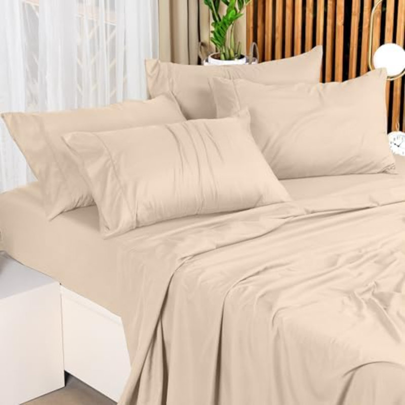 King Sheet Set – 4 Piece Bed Sheets For King Size Bed, Soft And Breathable Microfiber, Includes 1 Fitted Sheet, 1 Flat Sheet And 2 Pillowcases (Beige)