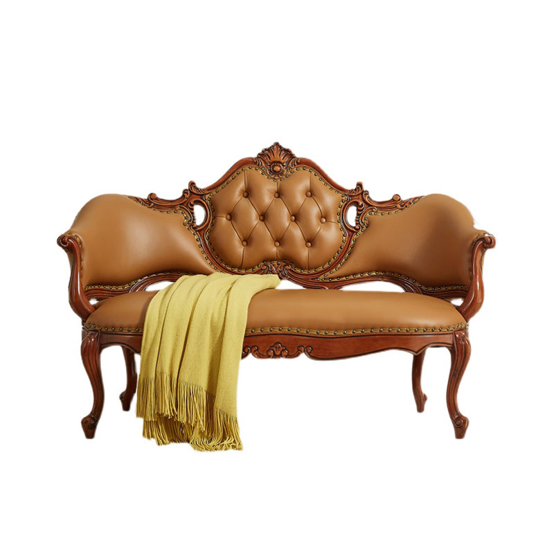 Banc rembourré en cuir massif