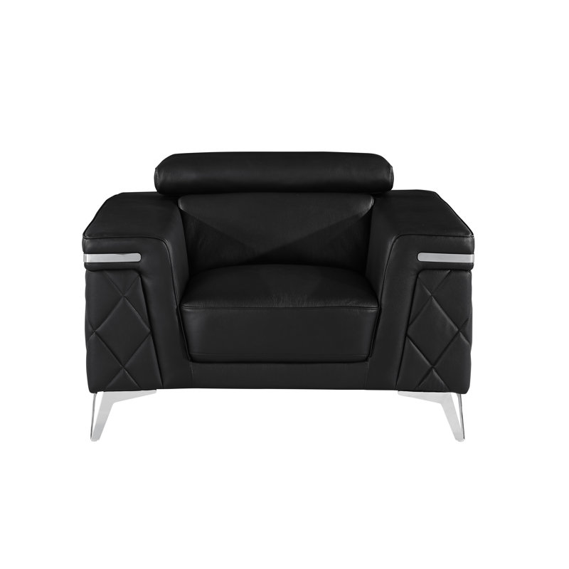 Fauteuil en cuir véritable 45 po Batchler, Cuir véritable noir