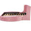 Grand lit tapissier rose avec tête de lit à oreilles et rangement, 1 grand tiroir, 2 tabourets de rangement latéraux, tête de lit en velours, tables à tiroirs (rose-1515948091
