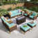 Phenice 9 - Person Wicker Outdoor Patio Conversation Furniture Sectional Set with Fire Pit Table