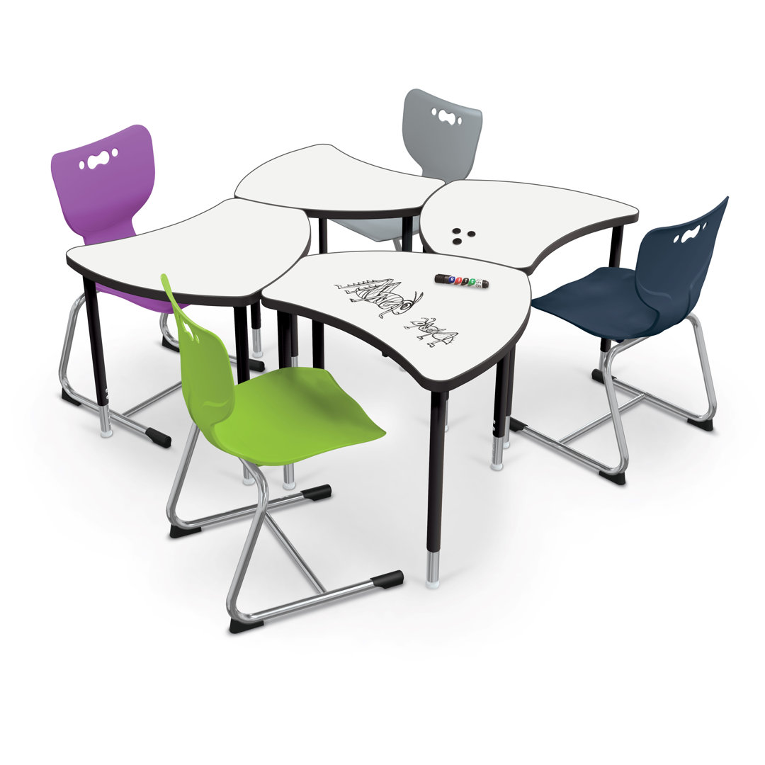 Hierarchy Shapes Porcelain Steel Whiteboard Top Adjustable Height Collaborative Desk MooreCo Frame Finish: Black