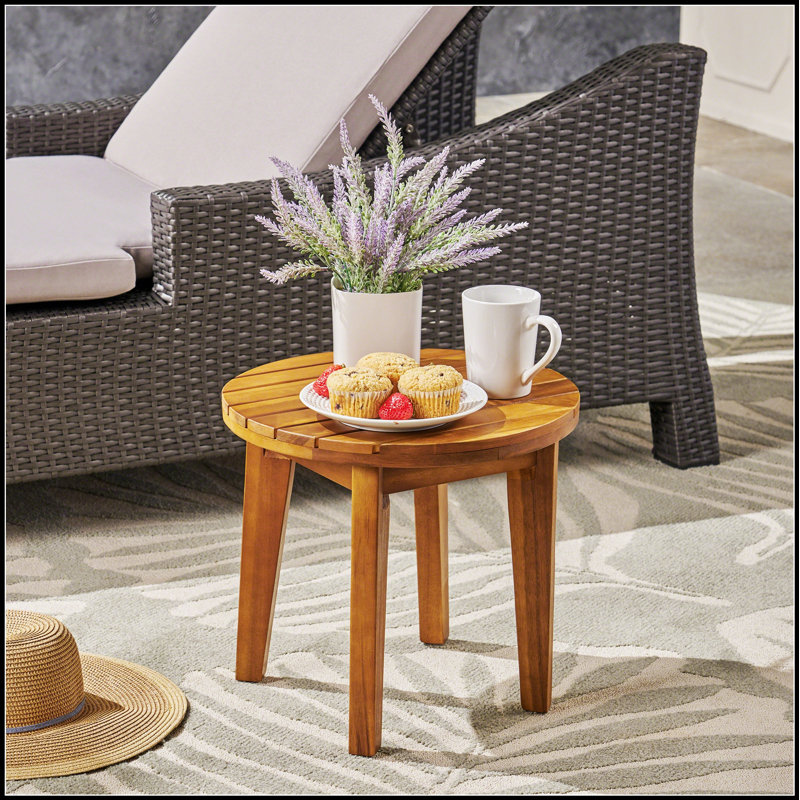 Table d'appoint d'extérieur durable en bois d'acacia, pour le patio et la cour, Naturel