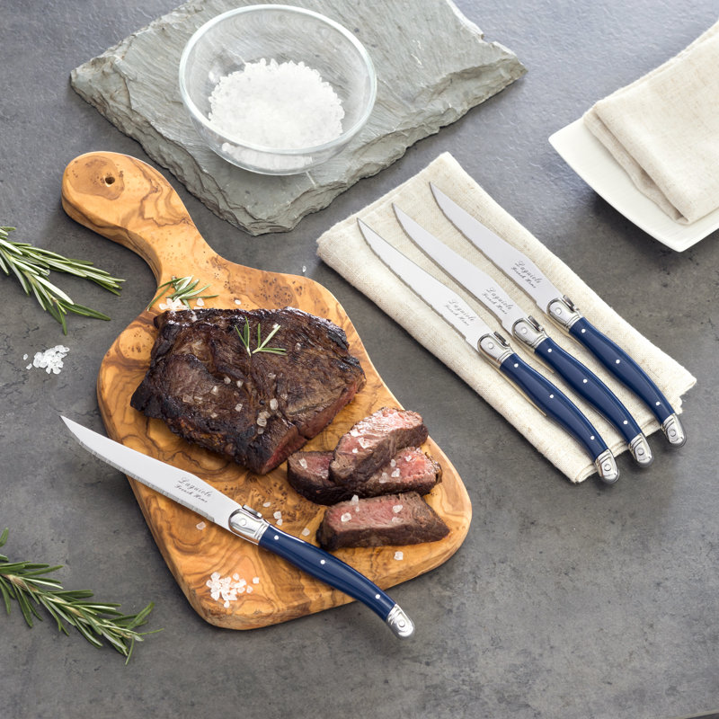 French Home Laguiole Navy Blue Steak Knives, 4-Piece Set