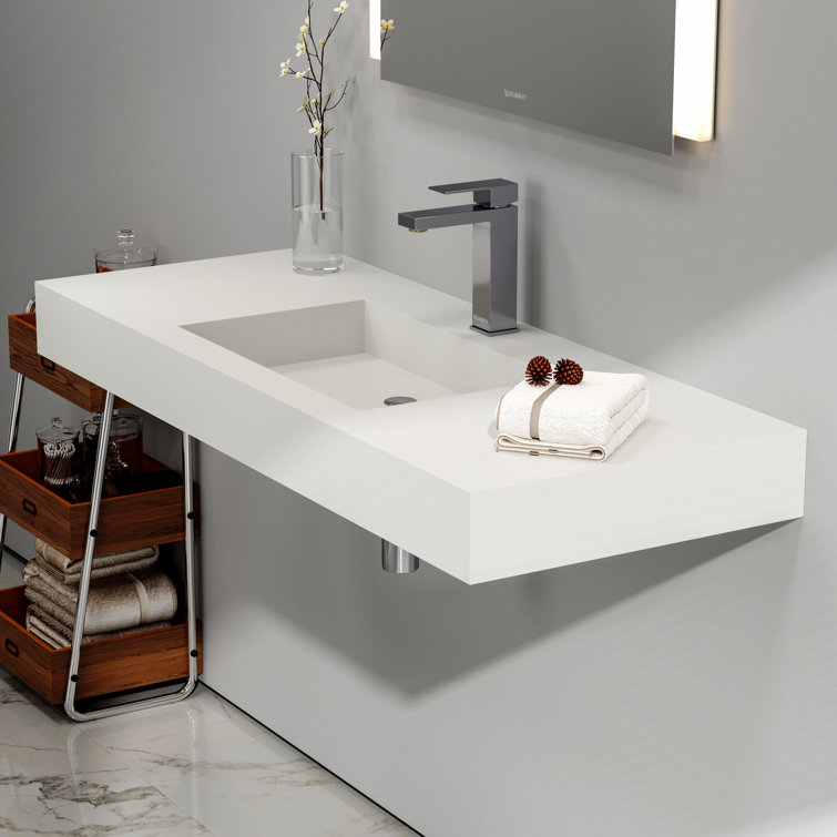 47'' Wall Mounted Bathroom Sink Solid Surface Vessel Sink with Faucet Hole