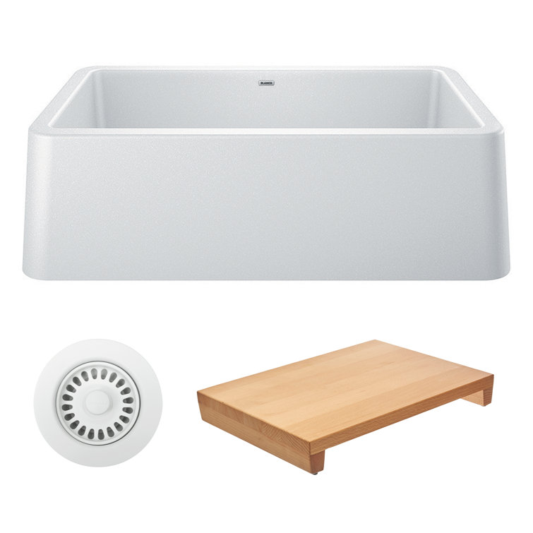 Ikon 33" L x 19" W Farmhouse Sink Sink with Cutting Board & Basket Strainer