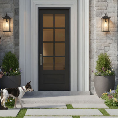 G7508-SW-96 | 96" Single Door, RTA Prehung Exterior, SDL 8 Lite, 3/4 Lite, 1 Panel, Unfinished Mahogany Wood