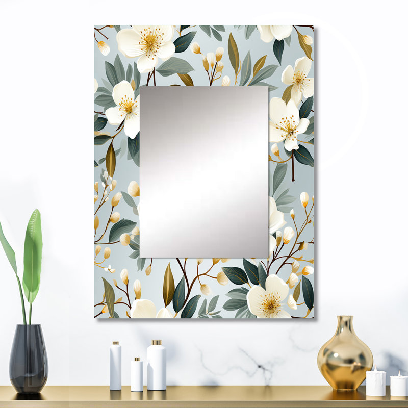 Delorese White Poppies Minimalist Floral Elegance - miroir mural décoratif floral, grand miroir floral, impression d'art en métal