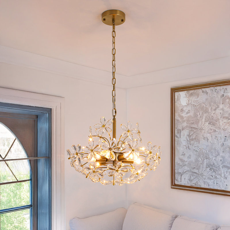 Kuol 6-Light Dimmable Champagne Flower Crystal Empire Chandelier, Gold