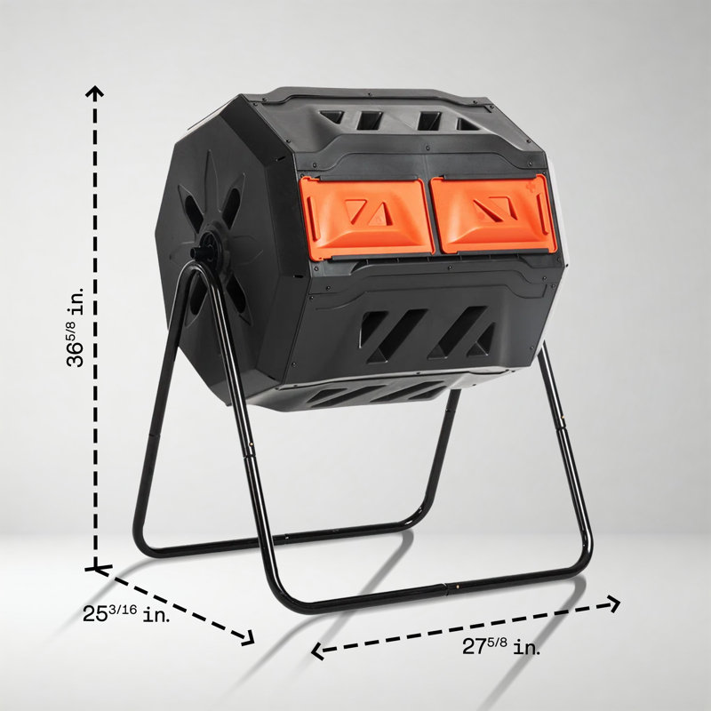 43 Gallon Black and Orange Dual Chamber Rotating Composter Tumbler