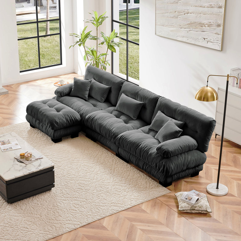 Canapé modulaire Luxury Luxury, Gris chenille, H 35,4 po x l 133,8 po x P 36 po