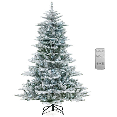 6 pi Arbre de Noël floqué avec télécommande à lumière blanche
