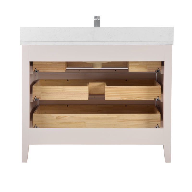 42" Solid Wood Sink Vanity With 1' Top, Polished Chrome, Dreamy White, 42"