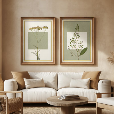 «Botanical Green Herb Study paire», ensemble de 2 reproductions d'art mural encadrées de qualité supérieure sur papier 26 po x 36 po