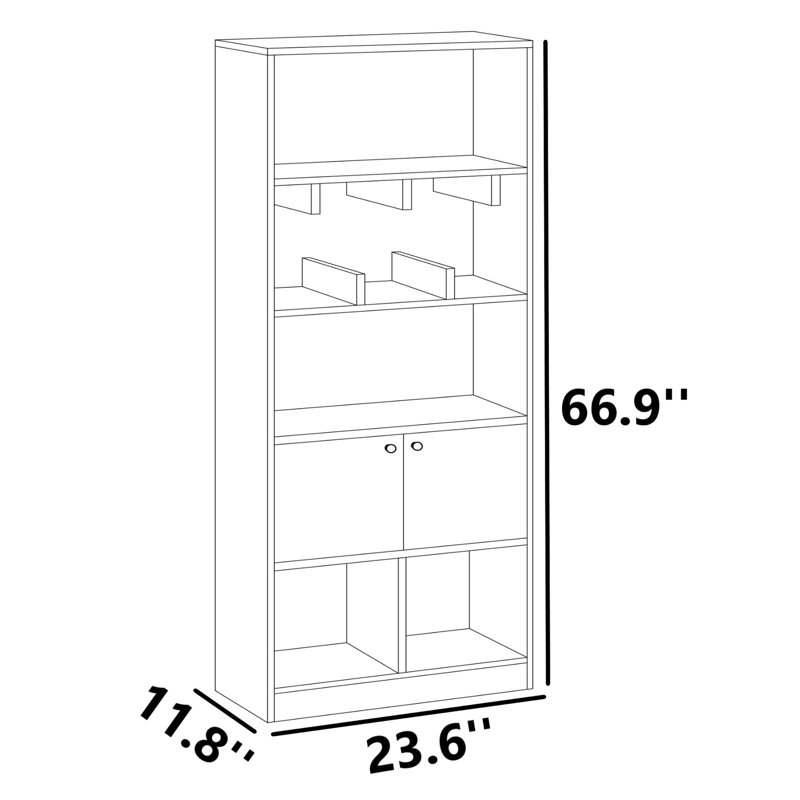 Modern Oak Bookshelf, 67.0 x 11.8 x 23.6 inches | 100% Melamine Coated Particle Board, Thickness: 0.7 inches | Numerous Shelves, Wall-Mountable, Solid Color Design | Perfect for Home & Office Storage Solutions