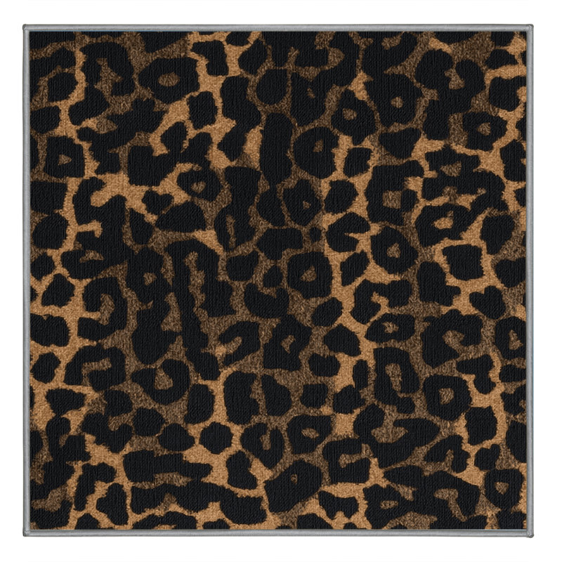  Tapis noir lavable à gros chats léopard d'Afrique, Carré 5 pi