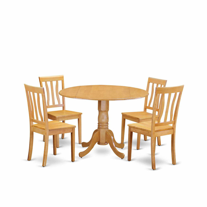 Ensemble de table de cuisine 5 pièces pour 4 personnes comprenant une table de salle à manger ronde avec Dropleaf et 4 chaises en bois massif, 42 x 42 pouces, chêne