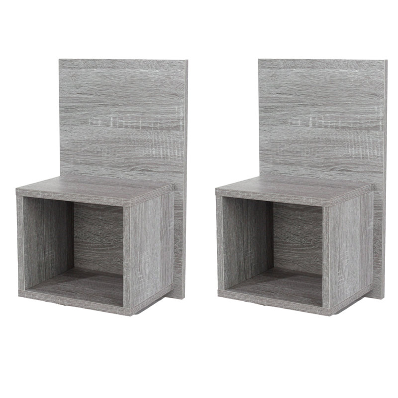 Set of 2 Floating Wall-Mounted Open Bedside Tables, Compact, Grey
