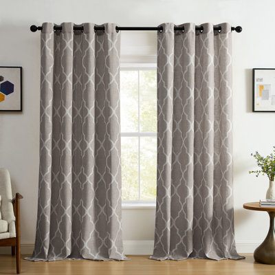 Panneau de rideau simple semi-diaphane à motif géométrique avec œillets