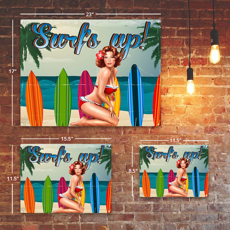 «Vintage Surfs up», impression sans cadre sur métal