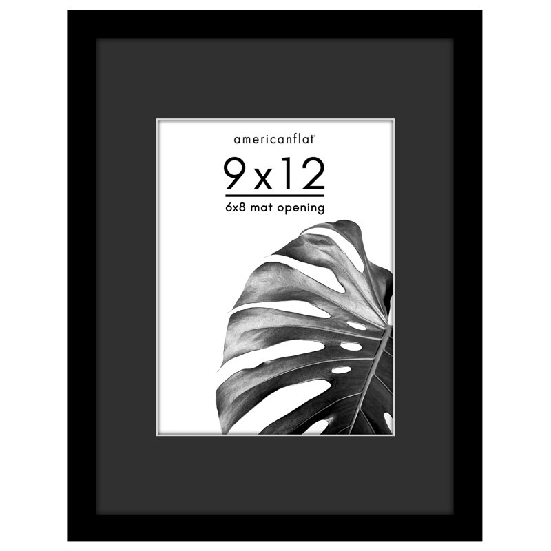 Cadre photo avec passe-partout noir et bois d'ingénierie avec verre blanc résistant aux chocs, 9 po x 12 po