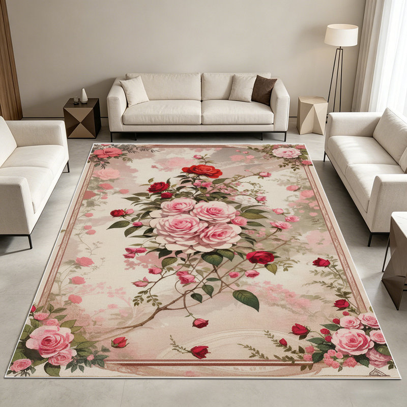 1PC Vintage Pink Red Rose Floral Print area rugs, Soft and Comfortable, easy-to-maintain, machine washable Indoor floor mat, suitable for living room, bedroom, dining area, entryway, patio, balcony, Home Decor, Outdoor Decor.