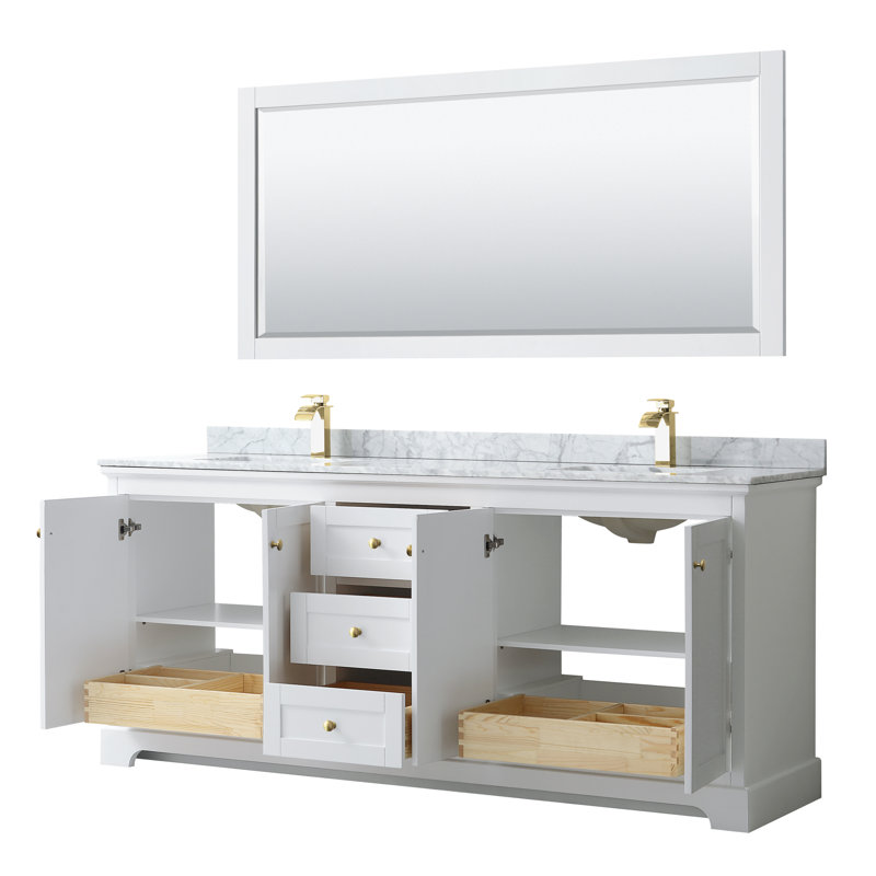 Ensemble de meuble-lavabo double 80 po Avery, Blanc, Or brossé
